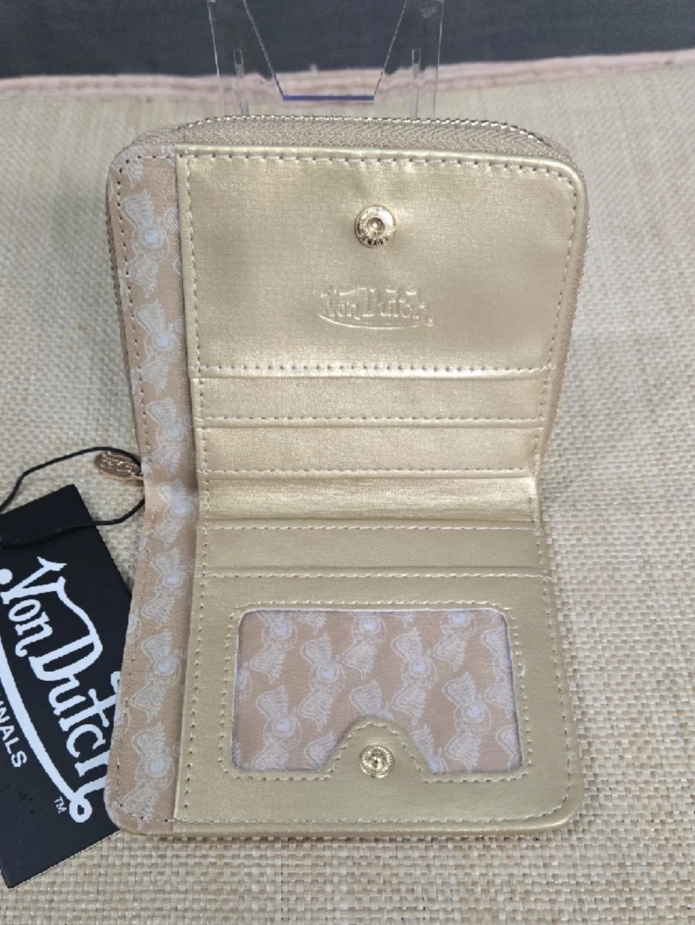 Von Dutch Shiny Gold Perforated Zip-Around Wallet